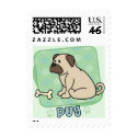 Kawaii Pug and Bone Postage Stamps by MenagerieMayhem Kawaii Pug and Bone Postage Stamps