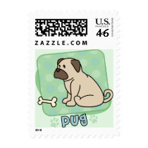 Kawaii Pug and Bone Postage Stamps by MenagerieMayhem Kawaii Pug and Bone Postage Stamps