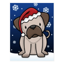 Kawaii Pug Christmas Postcard