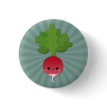 Kawaii Radish on Teal Starburst Button