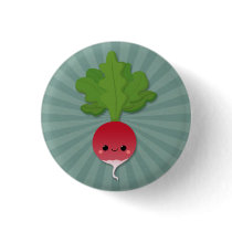 Kawaii Radish on Teal Starburst Button