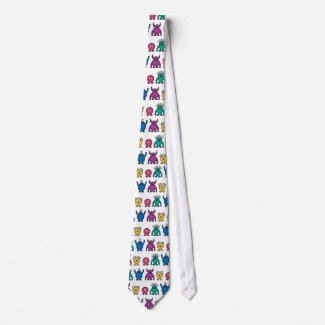 Kawaii Rainbow Alien Monsters Pattern tie