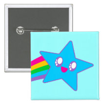 Kawaii Rave Neon Star Rainbow Pinback Buttons