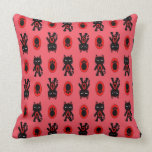 Kawaii Red Cat and Paw Print Pattern Throw Pillows