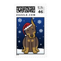 Kawaii Red Doberman Christmas Postage Stamps by MenagerieMayhem Kawaii Red Doberman Christmas Postage Stamps