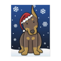 Kawaii Red Doberman Pinscher Christmas Postcard