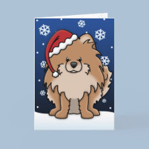 Kawaii Red Pomeranian Christmas Card cards