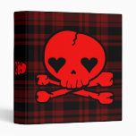 Kawaii Red Skull on Blood Red Plaid binders
