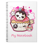 Kawaii skull cupcake with stars and hearts notebook