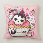 Kawaii skull cupcake with stars and hearts pillows
