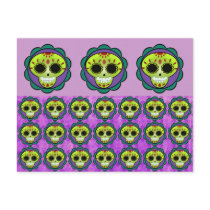 Kawaii Sugar Skull Trio on Purple - Post Cards