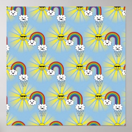 Kawaii Sun Cloud and Rainbow Pattern Print