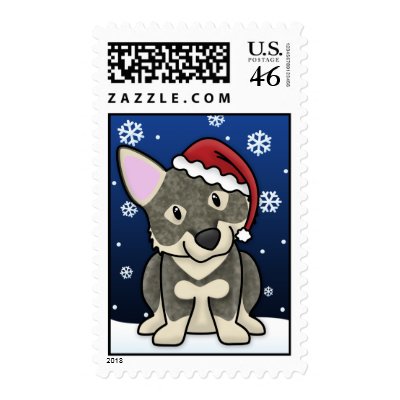 Kawaii Swedish Vallhund Christmas Postage Stamps by MenagerieMayhem