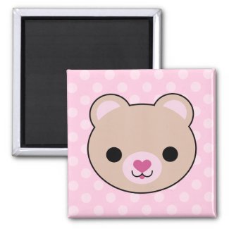 Kawaii Teddy Bear Pink Polka Dots Magnet magnet