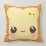 Kawaii toast with cute heart butter throw pillow