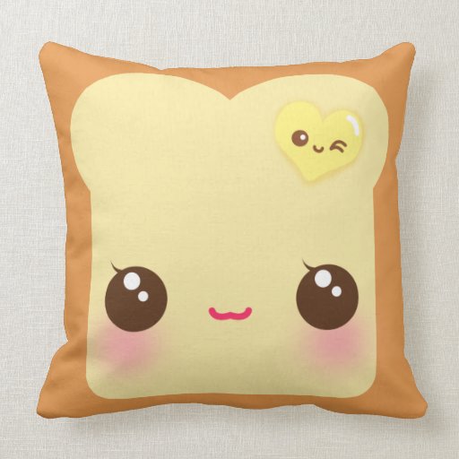 Kawaii toast with cute heart butter throw pillow