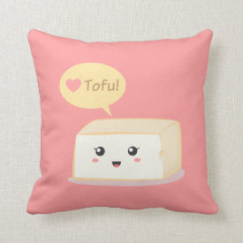 Kawaii tofu asking people to love tofu pillow