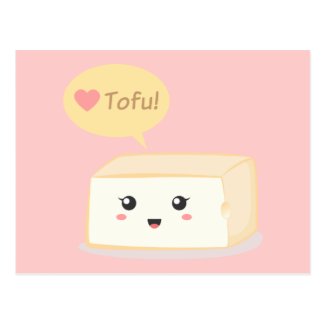 Kawaii tofu asking people to love tofu postcards