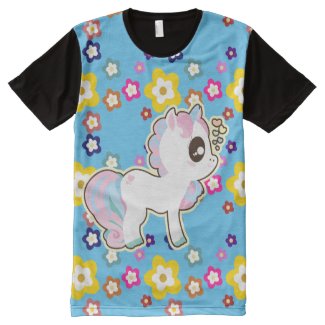 Kawaii Unicorn Baby Flower Power Tshirt blue All-Over Print T-shirt