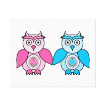 Kawaii Valentines Owls Stretched Canvas Print