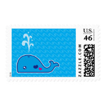 Kawaii whale postage stamp