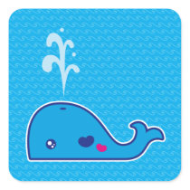 Kawaii whale square stickers