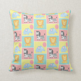 Kawaii Zoo Animals in Colorful Pattern Pillows