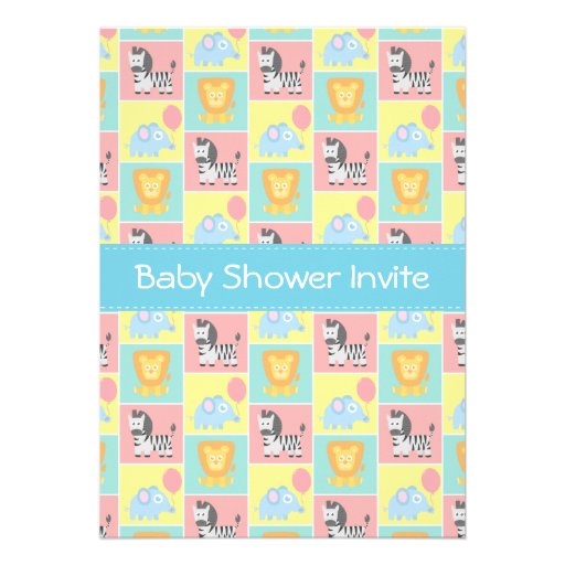 Kawaii Zoo Animals Theme Baby Shower Invite