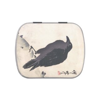 Kawanabe Kyōsai Crow Resting on Wood Trunk art Jelly Belly Tins