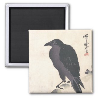 Kawanabe Kyōsai Crow Resting on Wood Trunk art Magnets