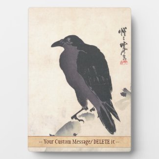 Kawanabe Kyōsai Crow Resting on Wood Trunk art Photo Plaque