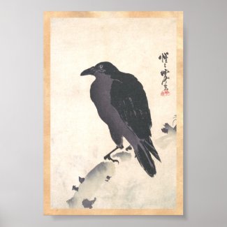 Kawanabe Kyōsai Crow Resting on Wood Trunk art Poster