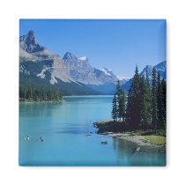 Kayaking on Maligne Lake at Spirit Island Refrigerator Magnet