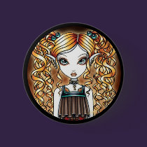 "Kayla" Steampunk Fairy Close Up Pinback Button buttons
