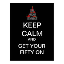 KEEP CALM 50th Birthday Mod Postcard (Black)