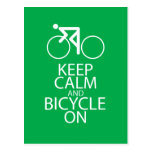 Keep Calm and Bicycle On Print Bike Art Gift Green Post Cards