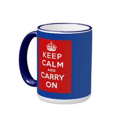 Keep Calm and Carry On British Poster on T shirts mug