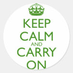 Keep Calm and Carry On British Racing Green Text Round Stickers