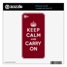Keep Calm and Carry On Madder Lake Skin For iPhone 4S