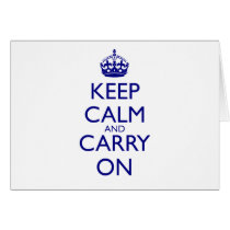 Keep Calm and Carry On Navy Blue Text Card