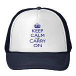 Keep Calm and Carry On Navy Blue Text Trucker Hat