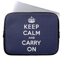 Keep Calm and Carry On Phthalo Blue Laptop Computer Sleeves