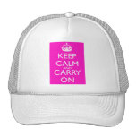 Keep Calm and Carry On Shocking Pink Trucker Hats