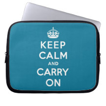 Keep Calm and Carry On Turquoise Blue Laptop Computer Sleeves