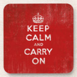 Keep Calm and Carry On, Vintage Red and White Beverage Coasters