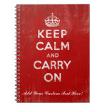 Keep Calm and Carry On, Vintage Red and White Spiral Notebooks