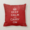 Keep Calm and Carry On Vintage Red Throw Pillow