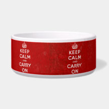 Keep Calm and Carry On, Vintage Red/White Dog Water Bowls