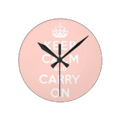 keep calm and carry on pastel light pink clock