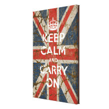 Keep Calm and Carry On with UK  Flag Stretched Canvas Print